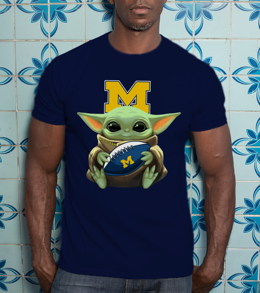 Michigan Baby Yoda Holding Football T-Shirt