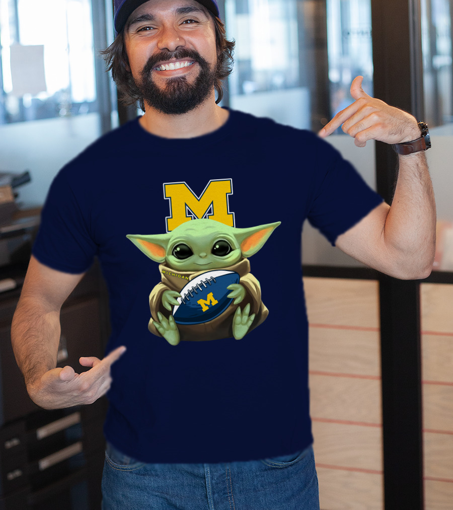 Michigan Baby Yoda Holding Football T-Shirt