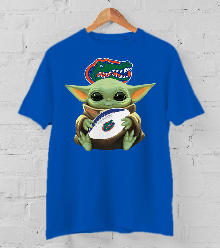 Baby Yoda Holding Football With Gators Logo T-Shirt