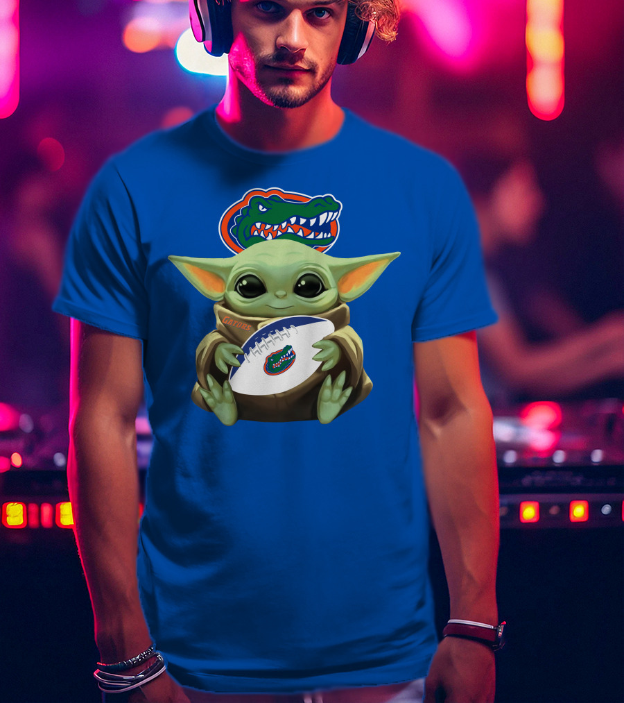 Baby Yoda Holding Football With Gators Logo T-Shirt