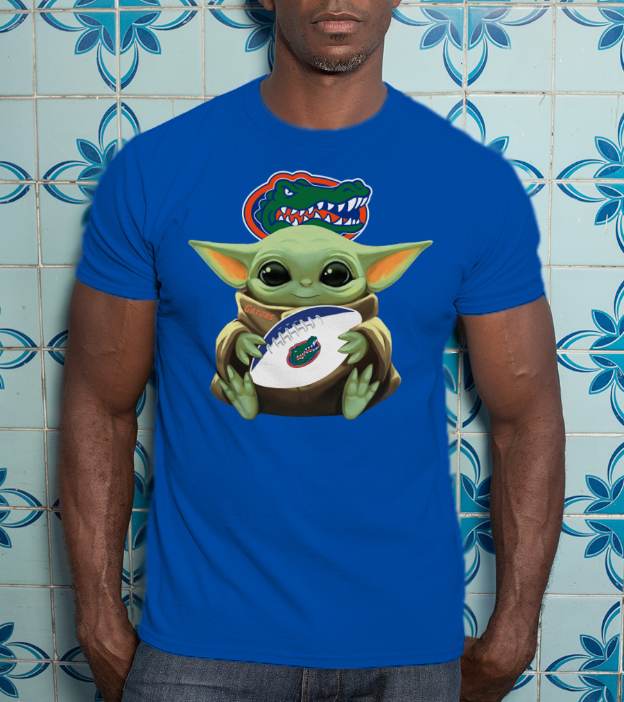 Baby Yoda Holding Football With Gators Logo T-Shirt