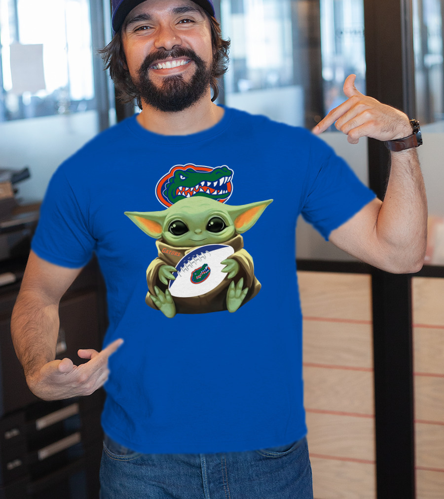 Baby Yoda Holding Football With Gators Logo T-Shirt