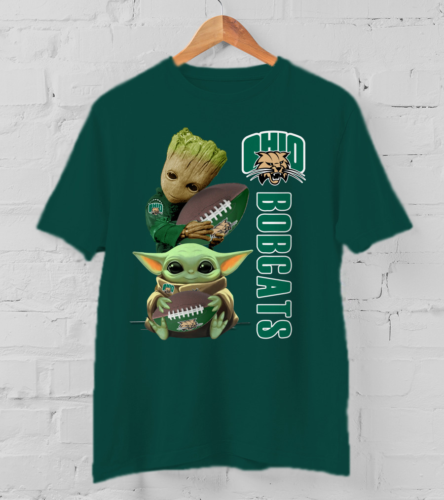 Ohio Bobcats Grogu And Groot Football T-Shirt