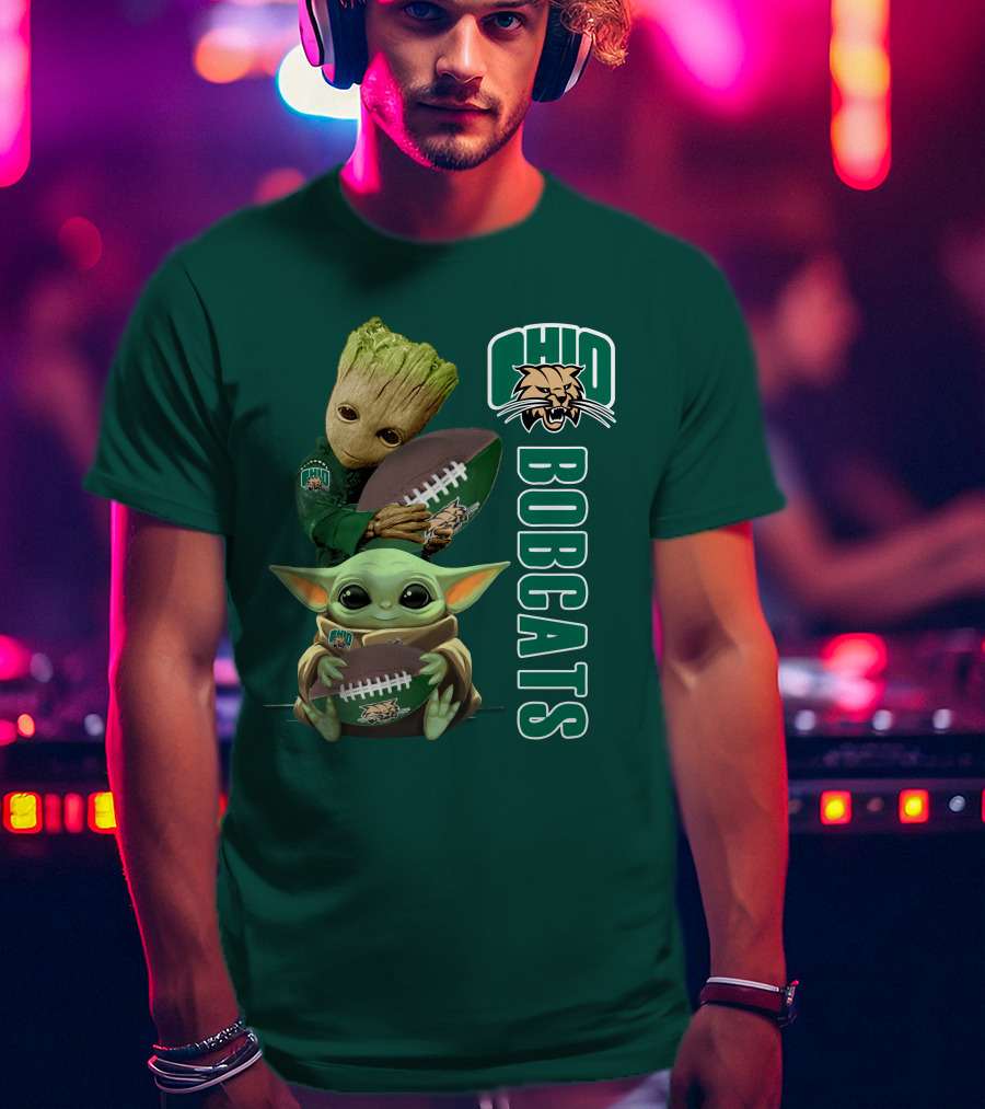 Ohio Bobcats Grogu And Groot Football T-Shirt