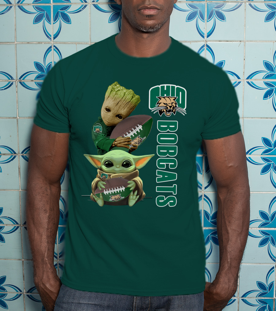 Ohio Bobcats Grogu And Groot Football T-Shirt