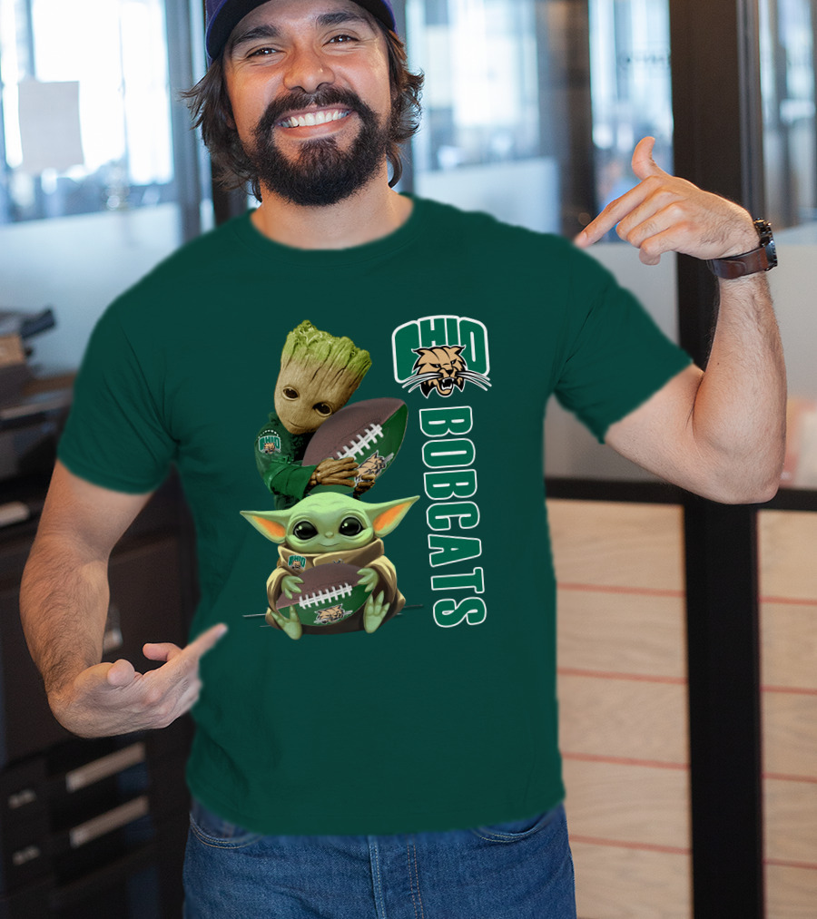 Ohio Bobcats Grogu And Groot Football T-Shirt