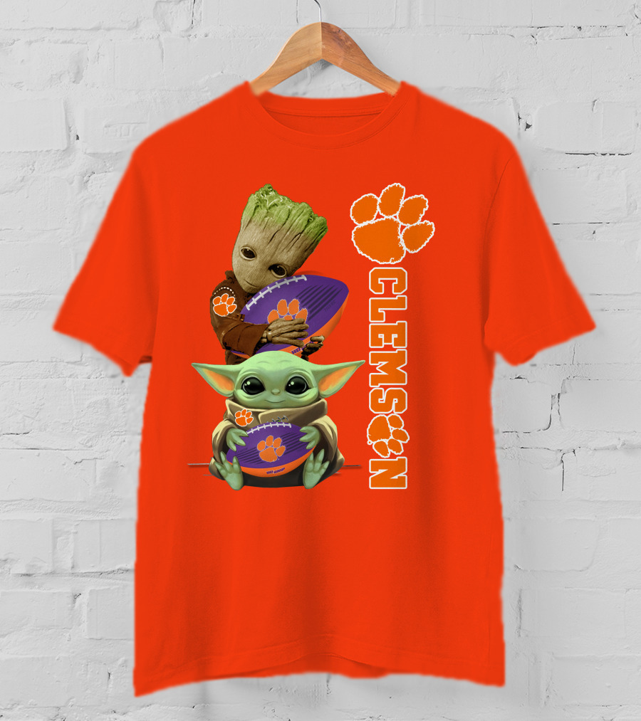 Clemson Football Baby Yoda And Groot T-Shirt