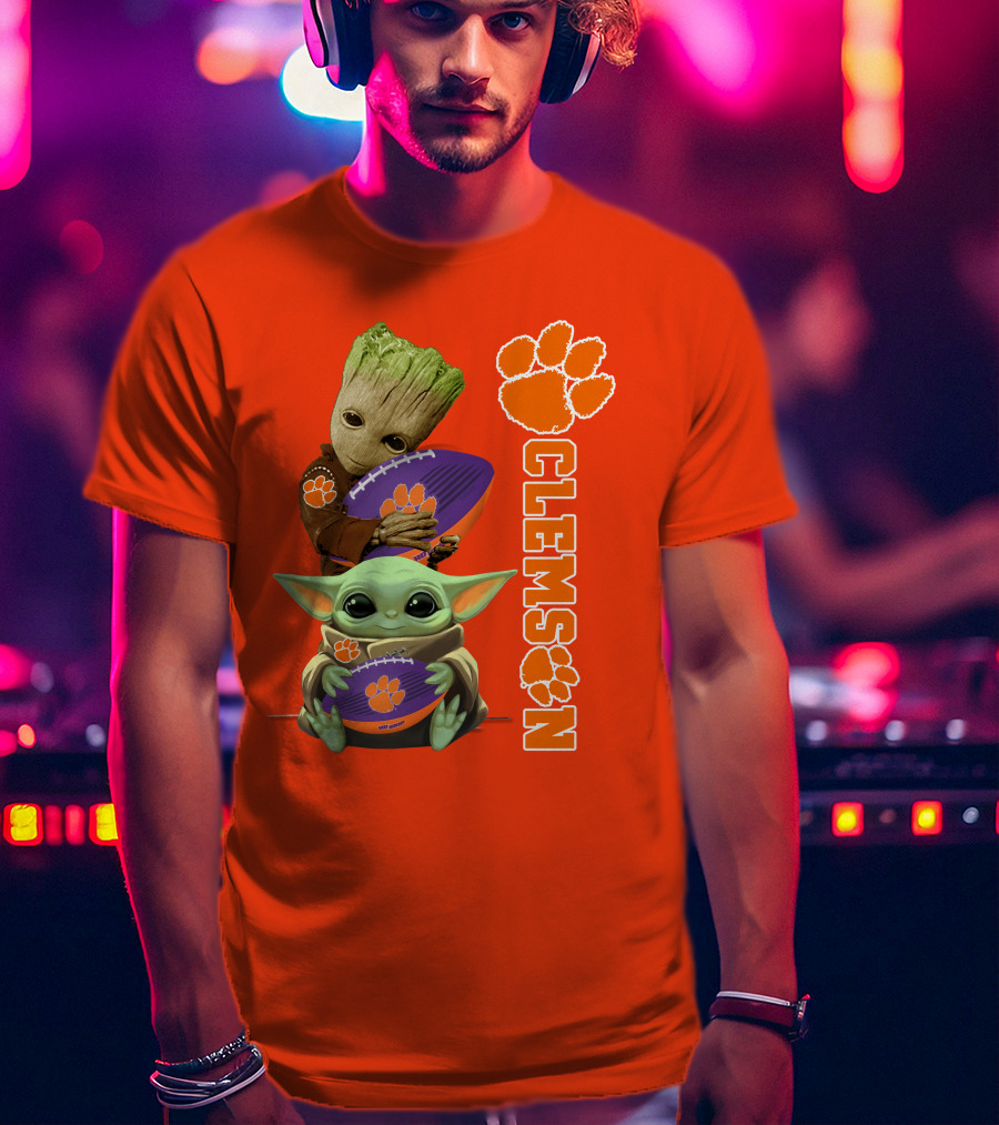 Clemson Football Baby Yoda And Groot T-Shirt