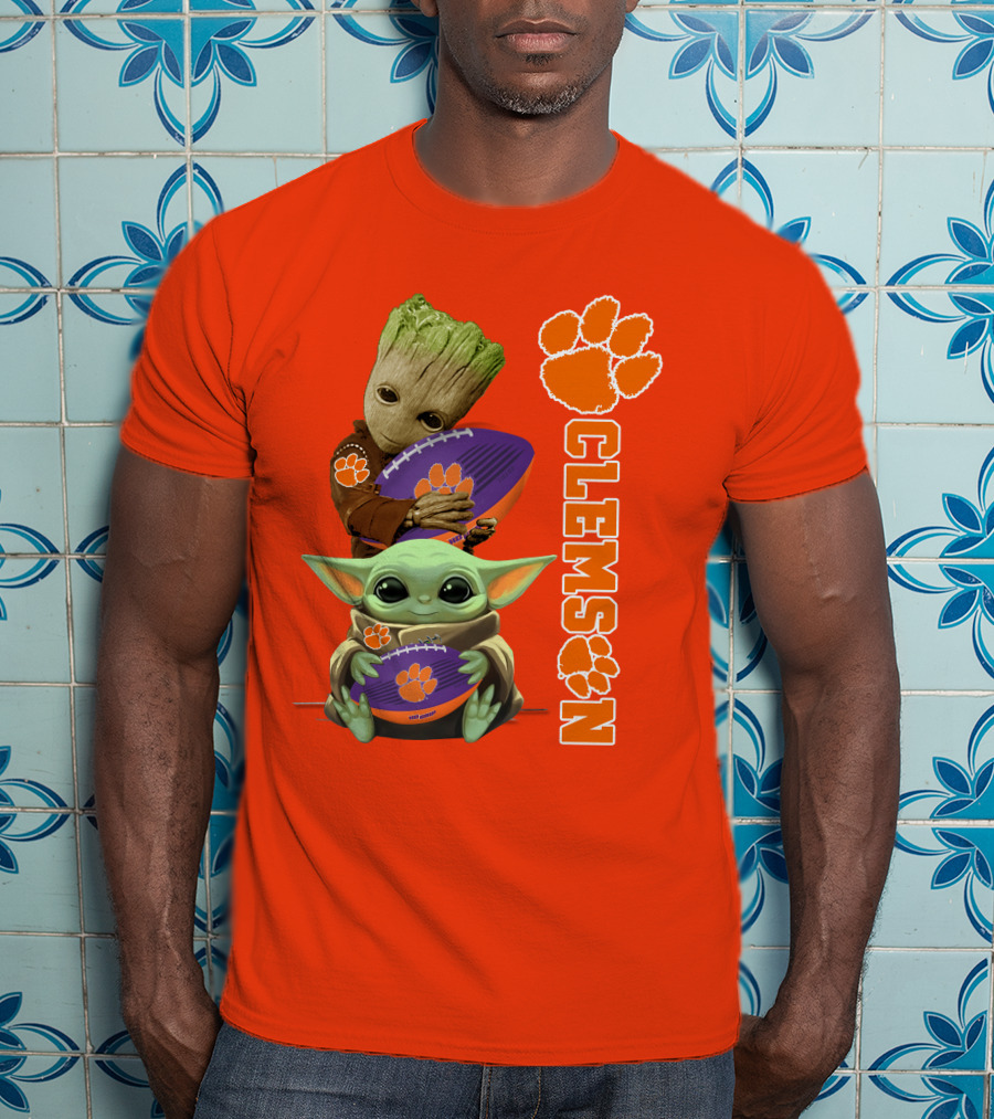Clemson Football Baby Yoda And Groot T-Shirt