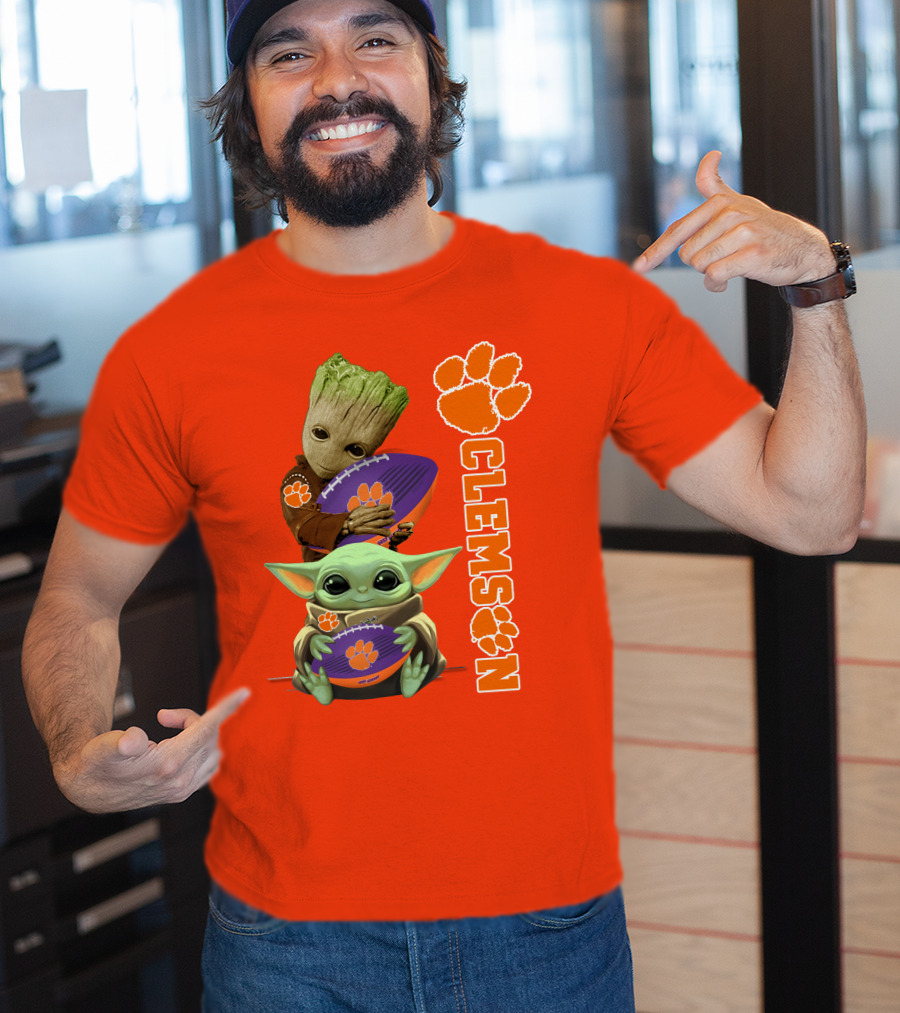 Clemson Football Baby Yoda And Groot T-Shirt