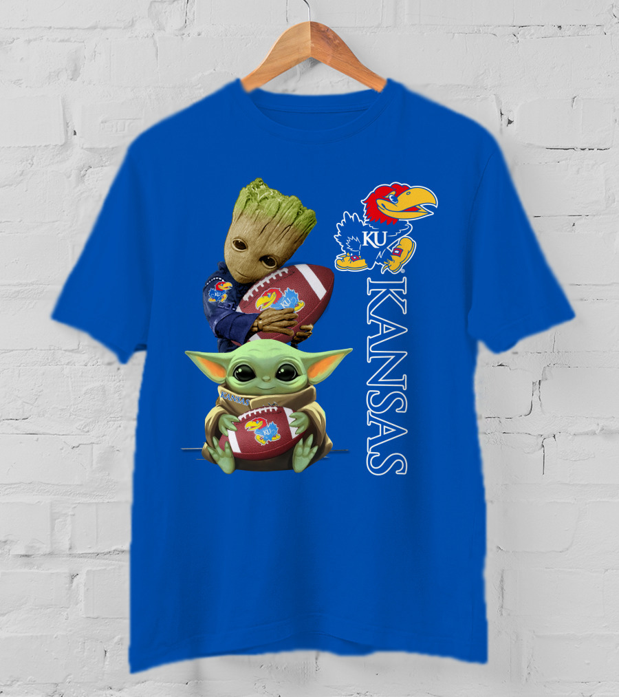 Groot Baby Yoda Kansas Jayhawks Football T-Shirt