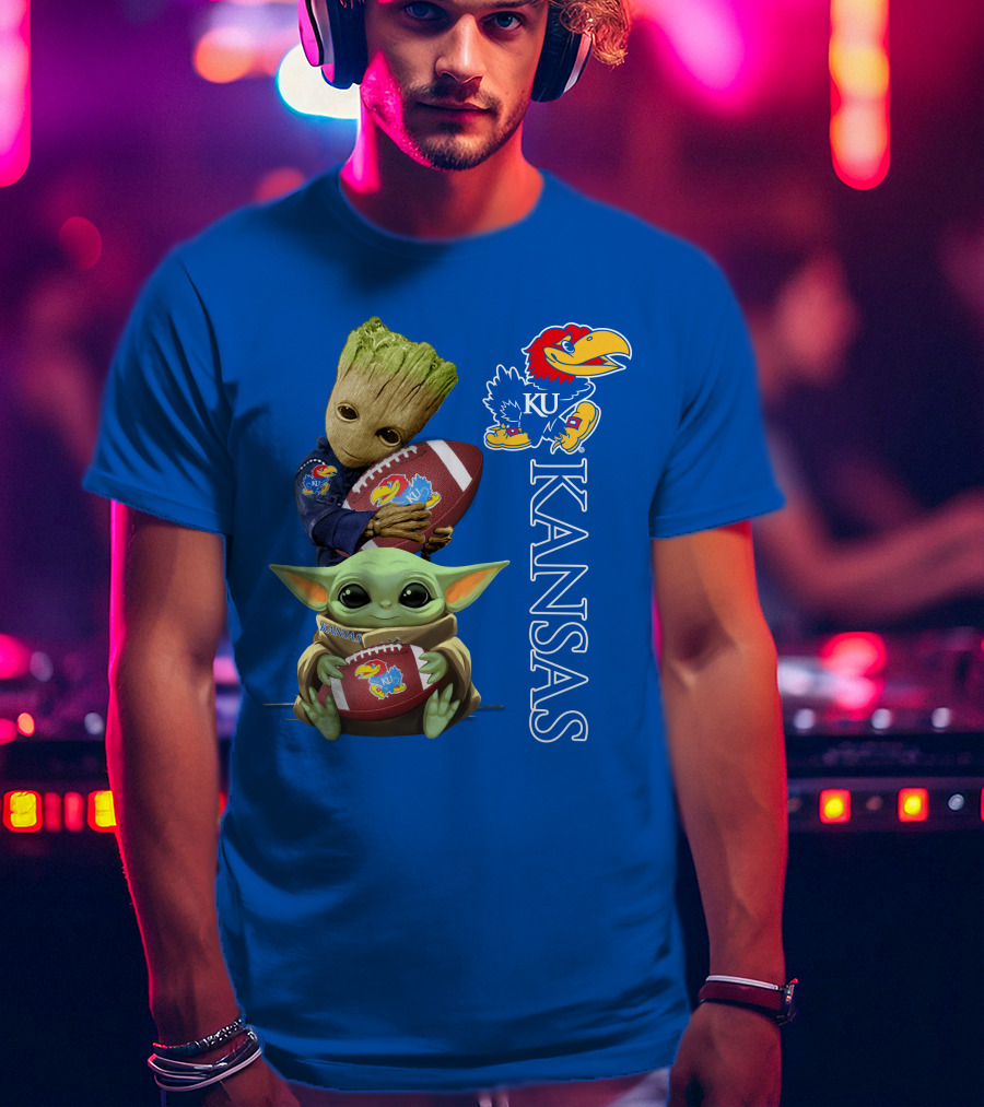 Groot Baby Yoda Kansas Jayhawks Football T-Shirt