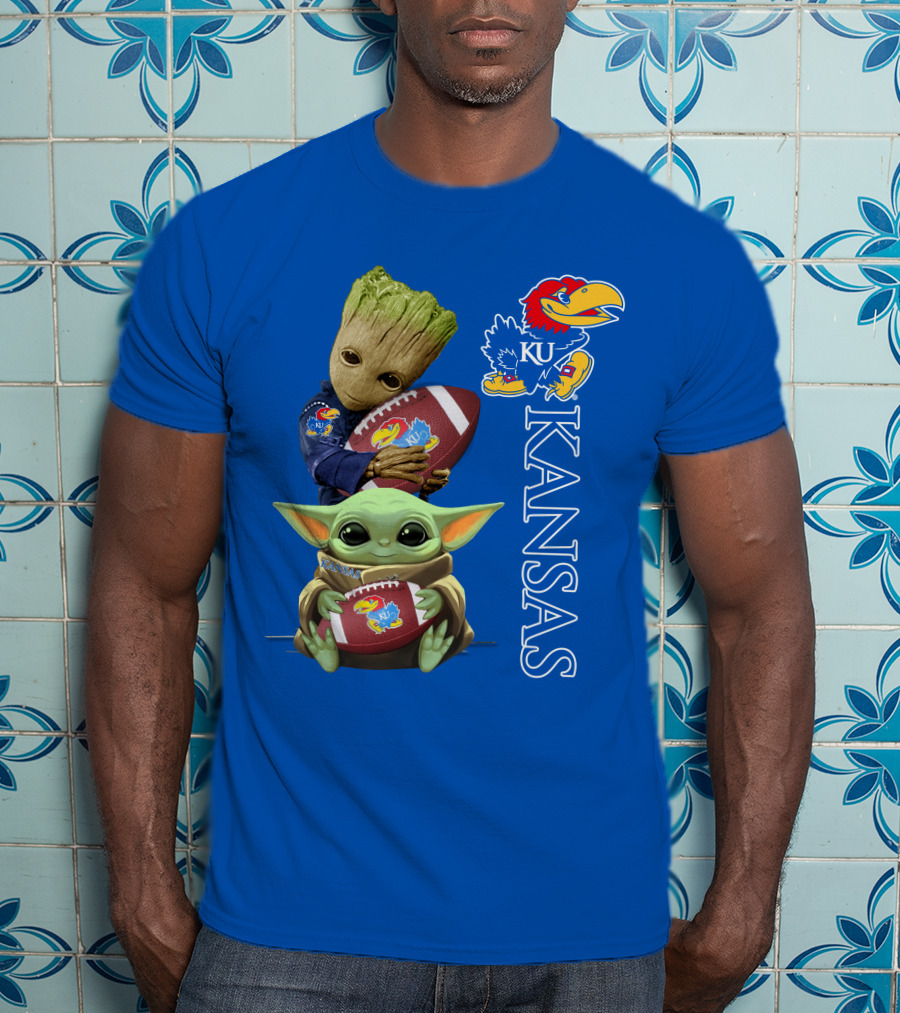 Groot Baby Yoda Kansas Jayhawks Football T-Shirt