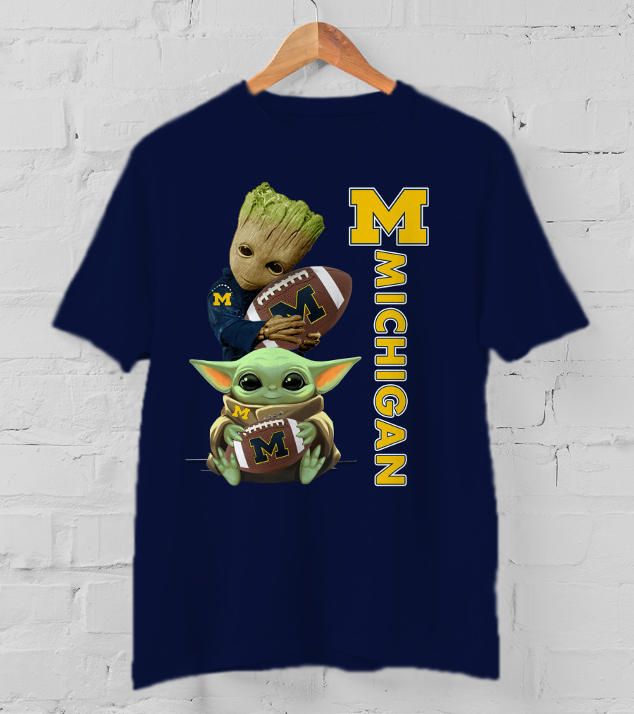 M Michigan Groot Baby Yoda Football T-Shirt