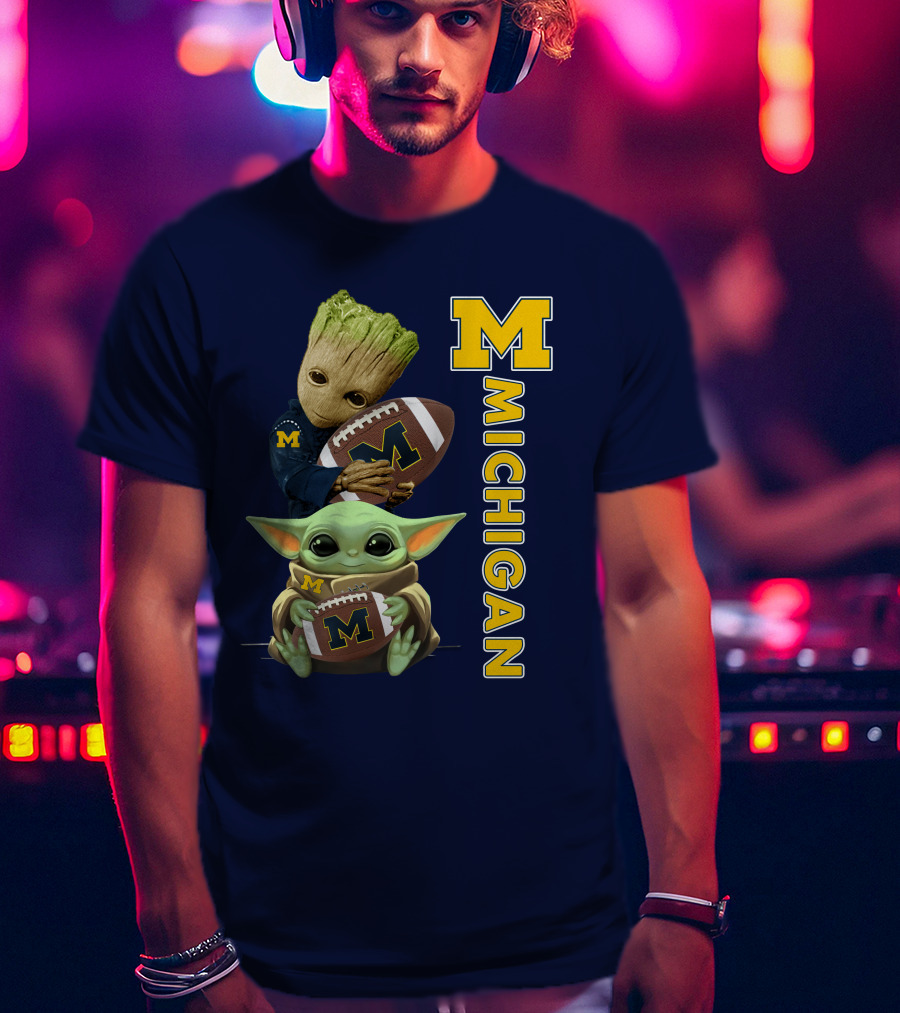 M Michigan Groot Baby Yoda Football T-Shirt