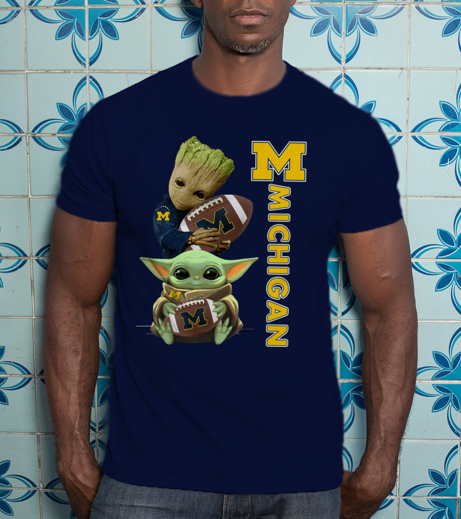 M Michigan Groot Baby Yoda Football T-Shirt