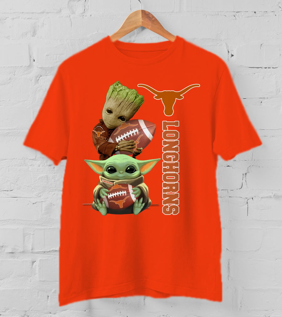 Groot And Baby Yoda Football Longhorns T-Shirt