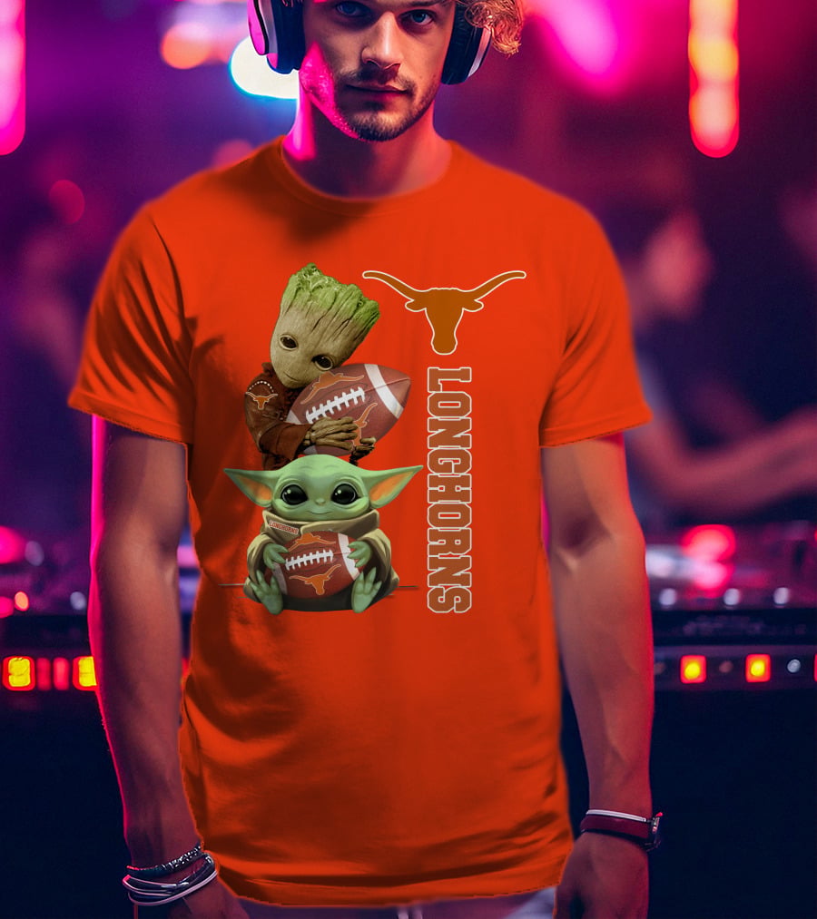 Groot And Baby Yoda Football Longhorns T-Shirt