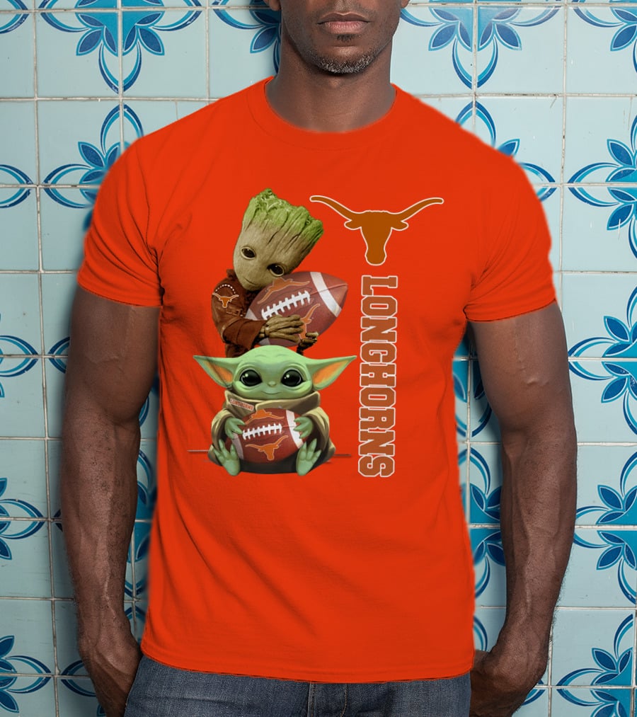 Groot And Baby Yoda Football Longhorns T-Shirt