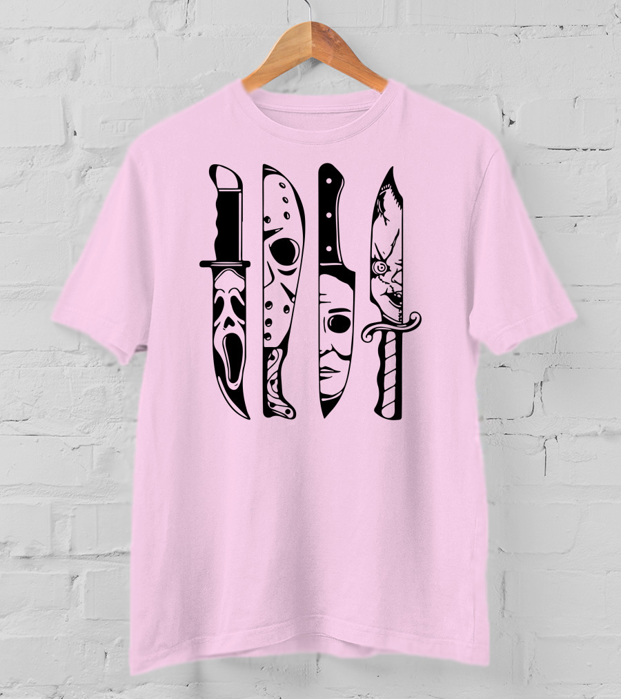 Horror Movie Icons Knives Scream Mask Halloween Clown Face T-Shirt