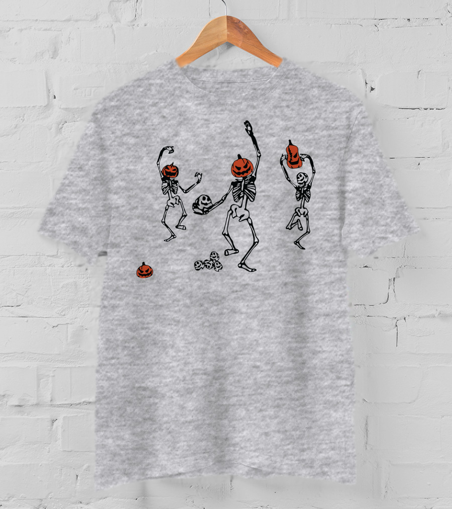 Dancing Pumpkin-Head Skeletons Halloween T-Shirt