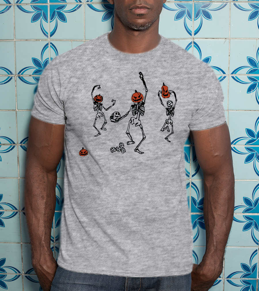 Dancing Pumpkin-Head Skeletons Halloween T-Shirt