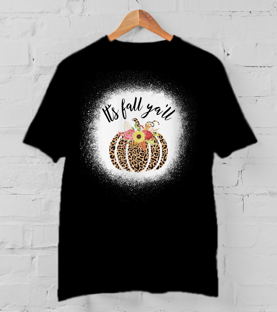 Its Fall Yall Leopard Pumpkin With Floral Accent T-Shirt