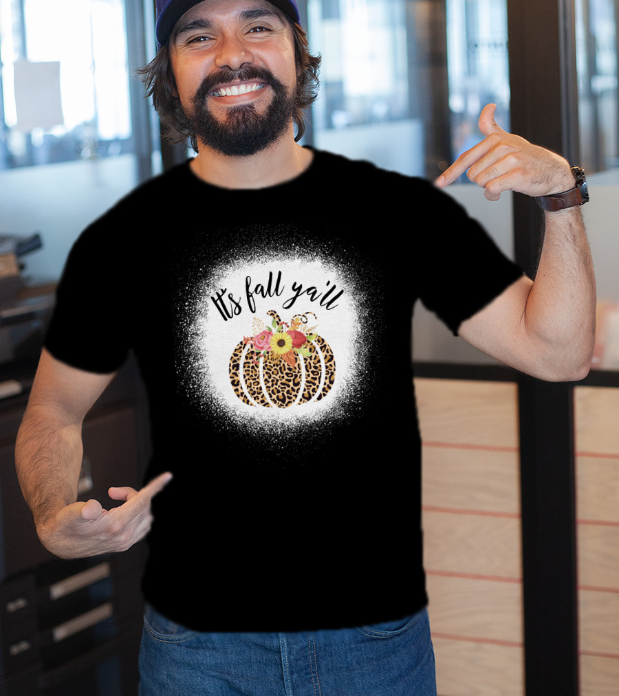 Its Fall Yall Leopard Pumpkin With Floral Accent T-Shirt