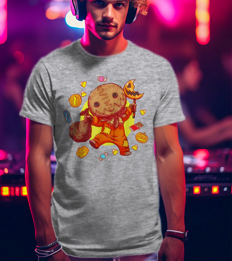 Trick R Treat Sam Halloween Cute Funny Pumpkin Candy Sack T-Shirt