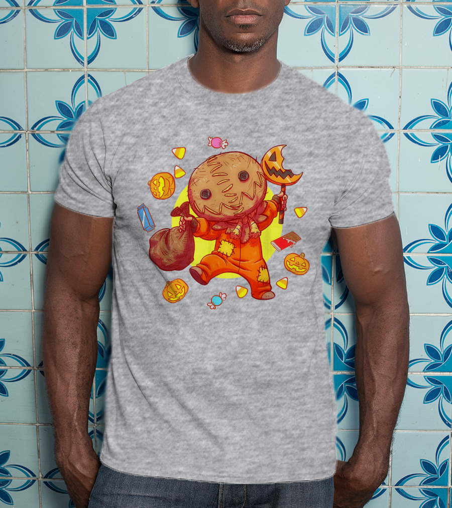 Trick R Treat Sam Halloween Cute Funny Pumpkin Candy Sack T-Shirt