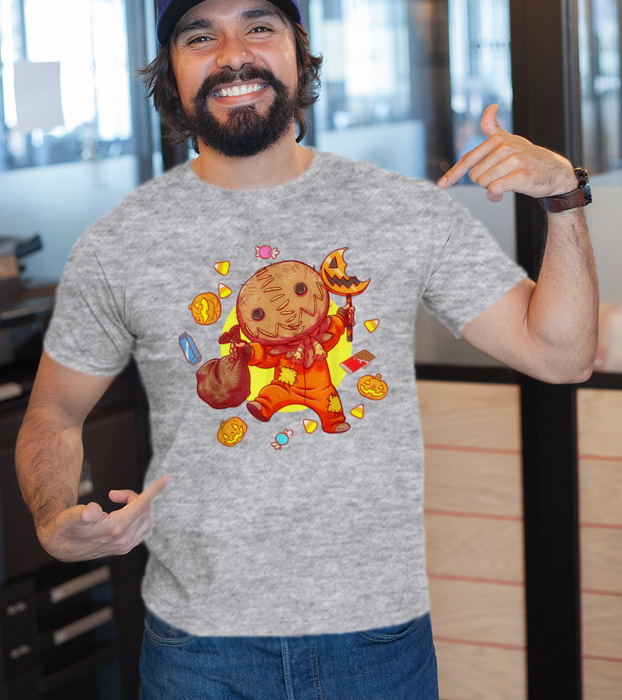 Trick R Treat Sam Halloween Cute Funny Pumpkin Candy Sack T-Shirt
