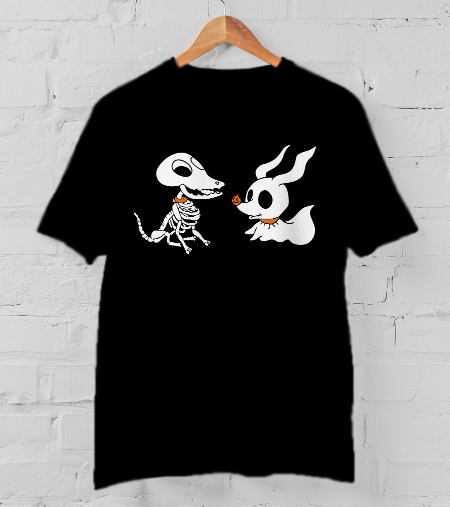 Zero The Ghost Dog And Dino Skeleton Pups Halloween T-Shirt