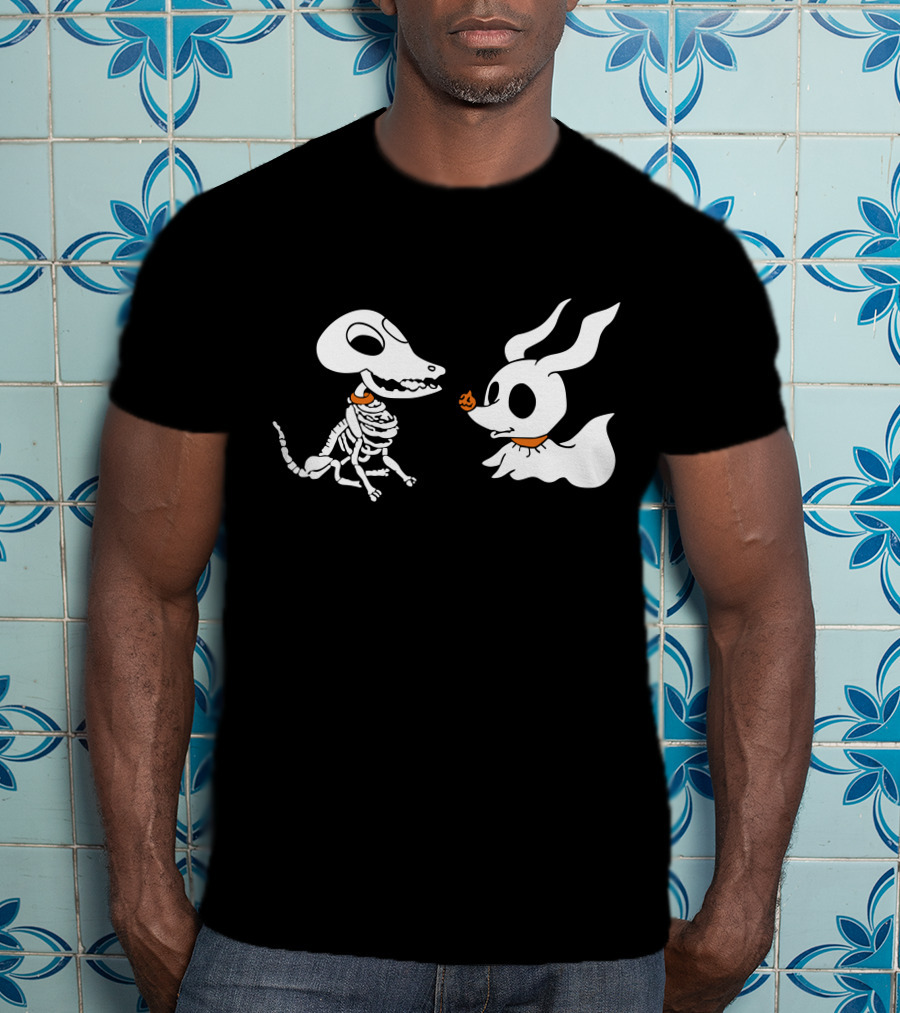 Zero The Ghost Dog And Dino Skeleton Pups Halloween T-Shirt