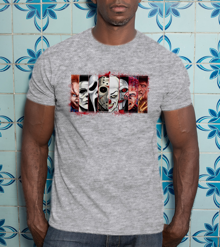Chucky Ghostface Jason Voorhees Pennywise Jigsaw Pinhead Freddy Krueger Horror Movie Characters T-Shirt