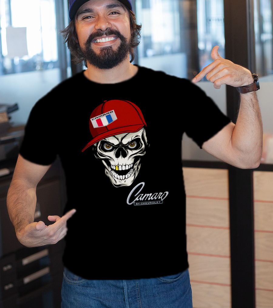 Camaro Skull With Red Cap By Chevrolet T-Shirt