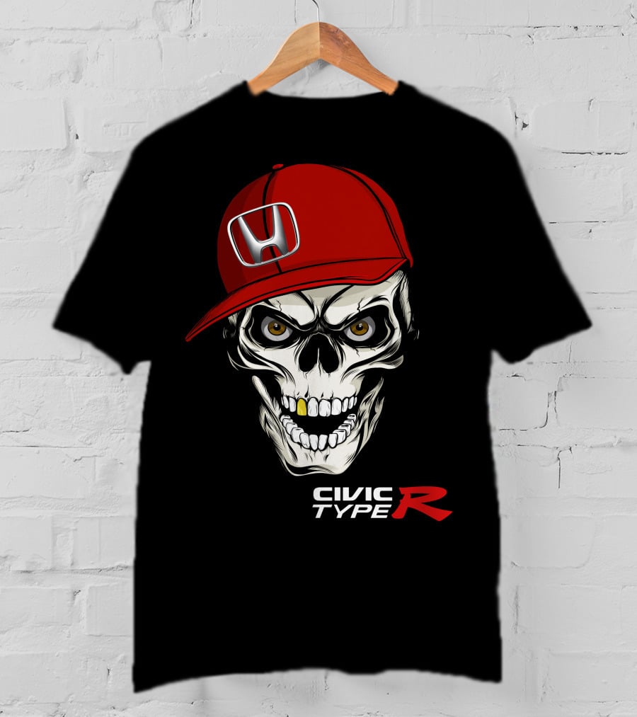 Civic Type R Skull With Red Honda Cap T-Shirt