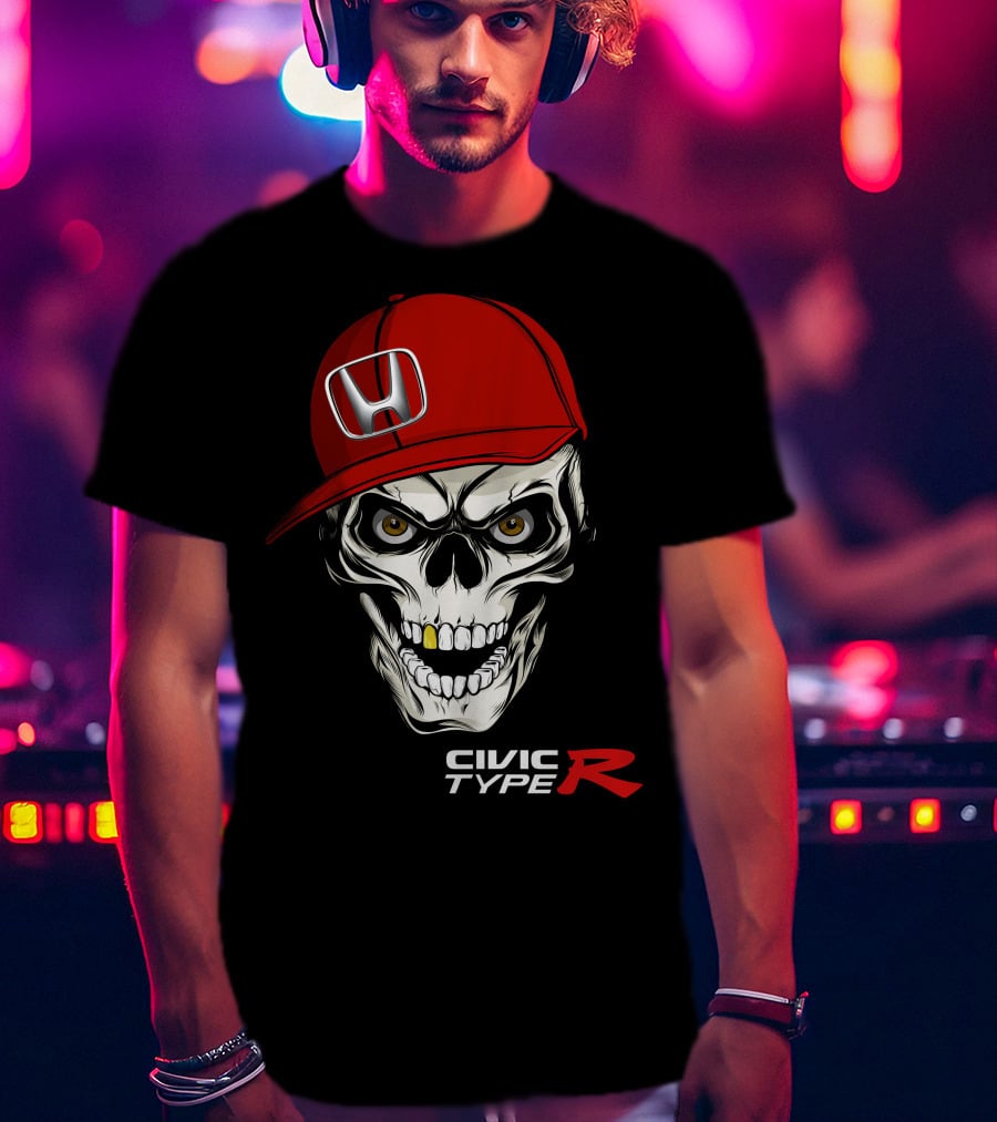 Civic Type R Skull With Red Honda Cap T-Shirt