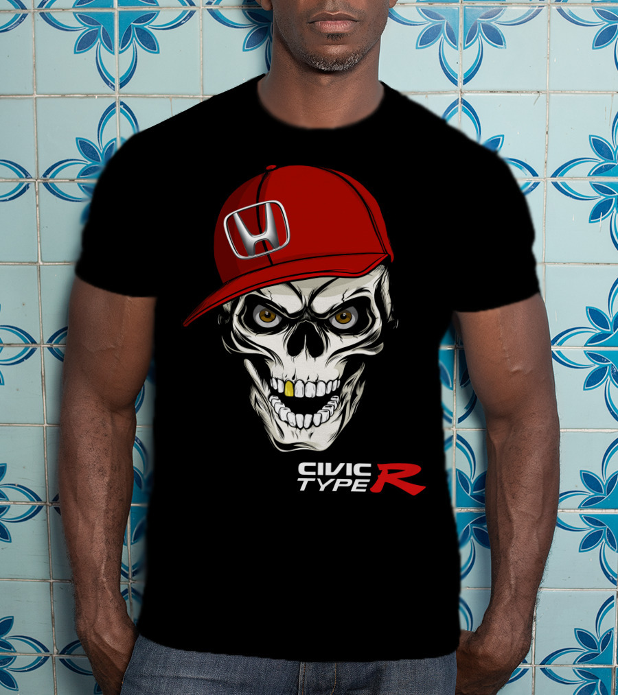 Civic Type R Skull With Red Honda Cap T-Shirt