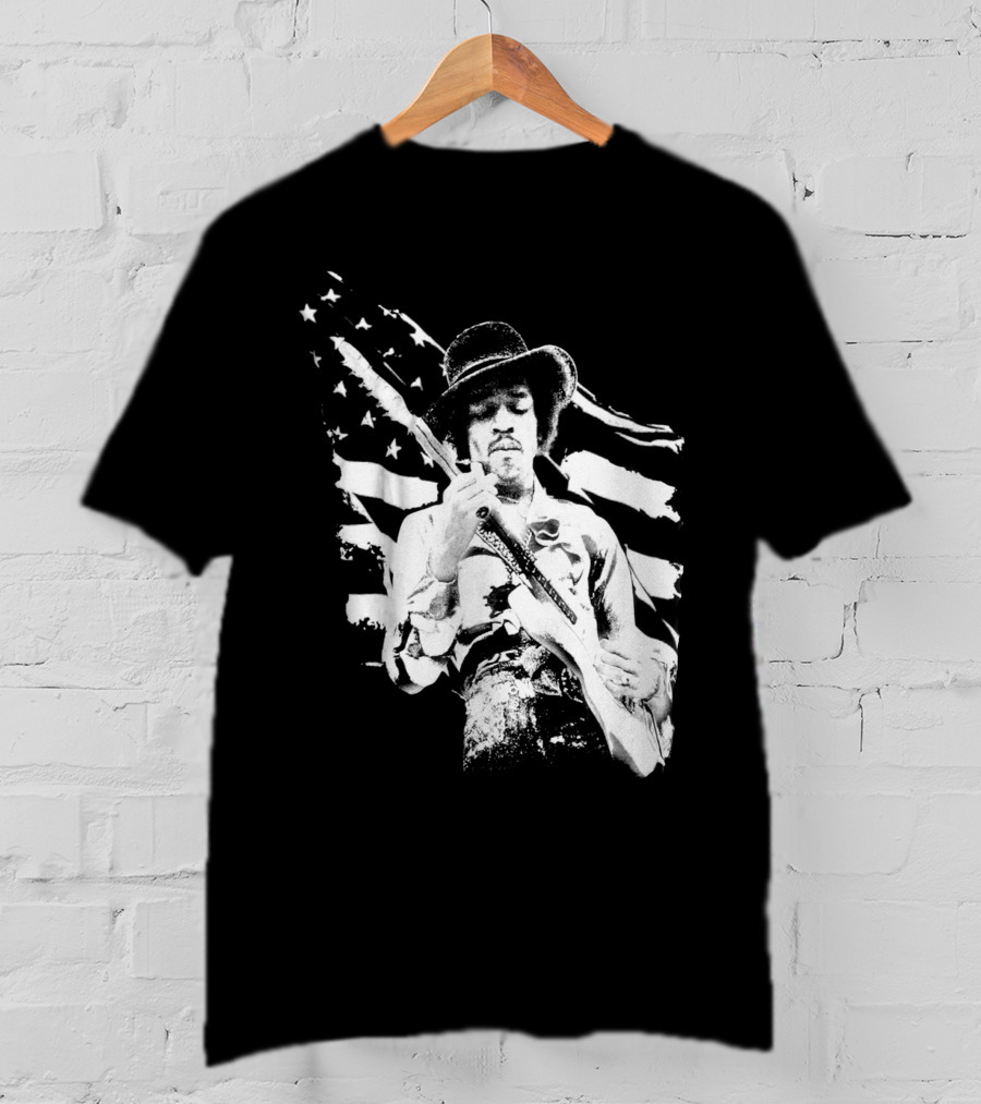 Jimi Hendrix Americana With Stars And Stripes Flag T-Shirt