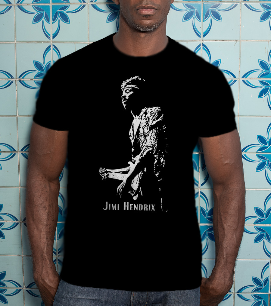 Jimi Hendrix Black And White Guitar T-Shirt