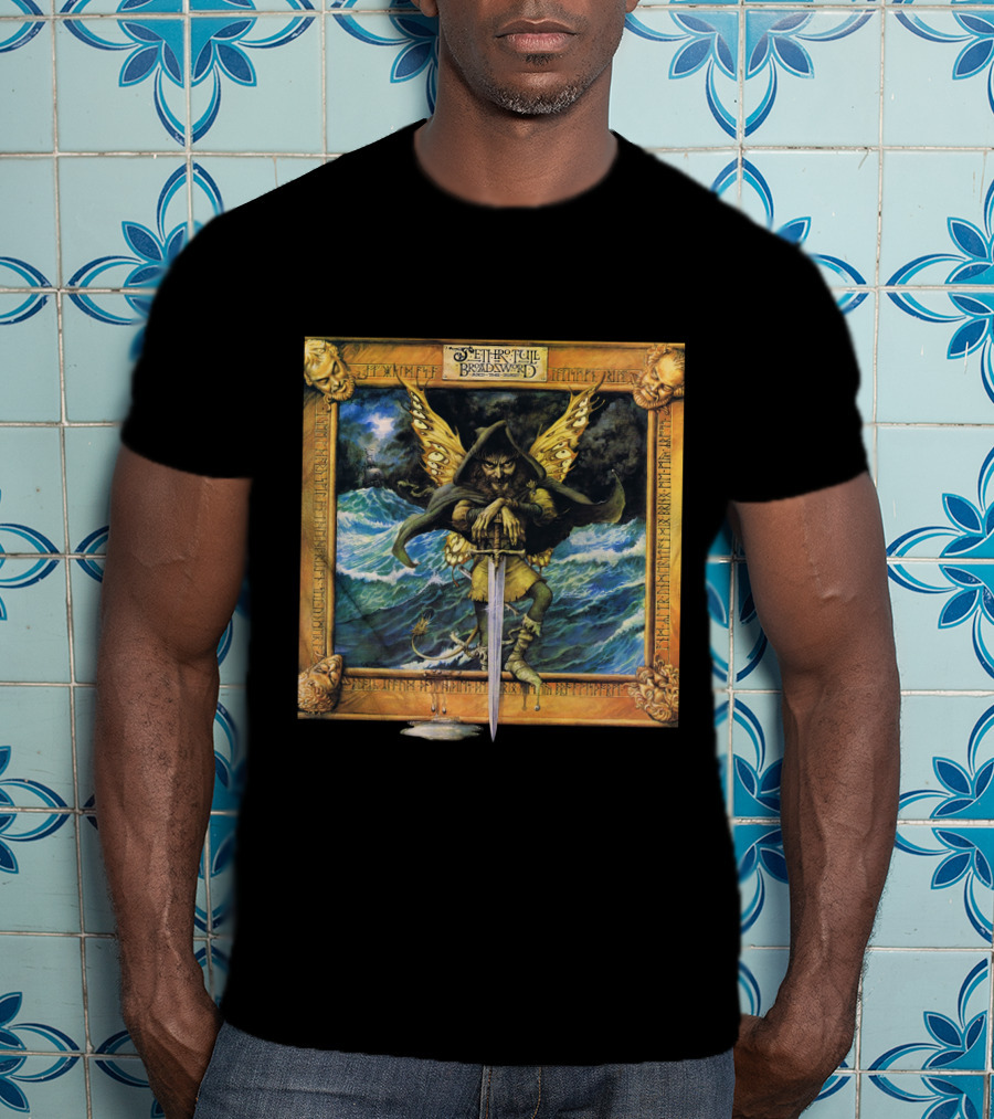 Jethro Tull Broadsword And The Beast Album Art With Hooded Figure And Ocean Waves T-Shirt