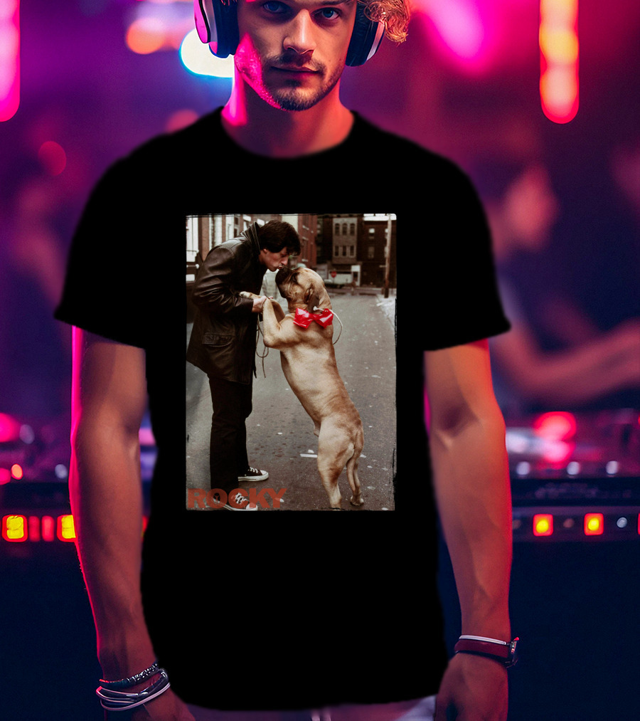 Rocky And Dog With Red Bow In Urban Street Scene T-Shirt