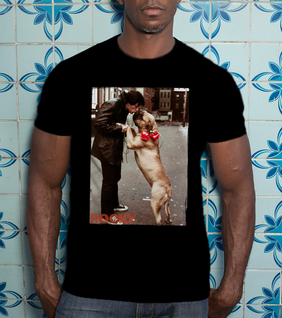 Rocky And Dog With Red Bow In Urban Street Scene T-Shirt