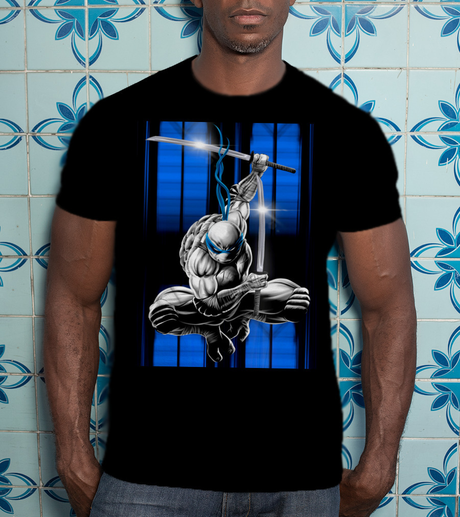 Leonardo Ninja Warrior Blue Bandana Sword Jump T-Shirt