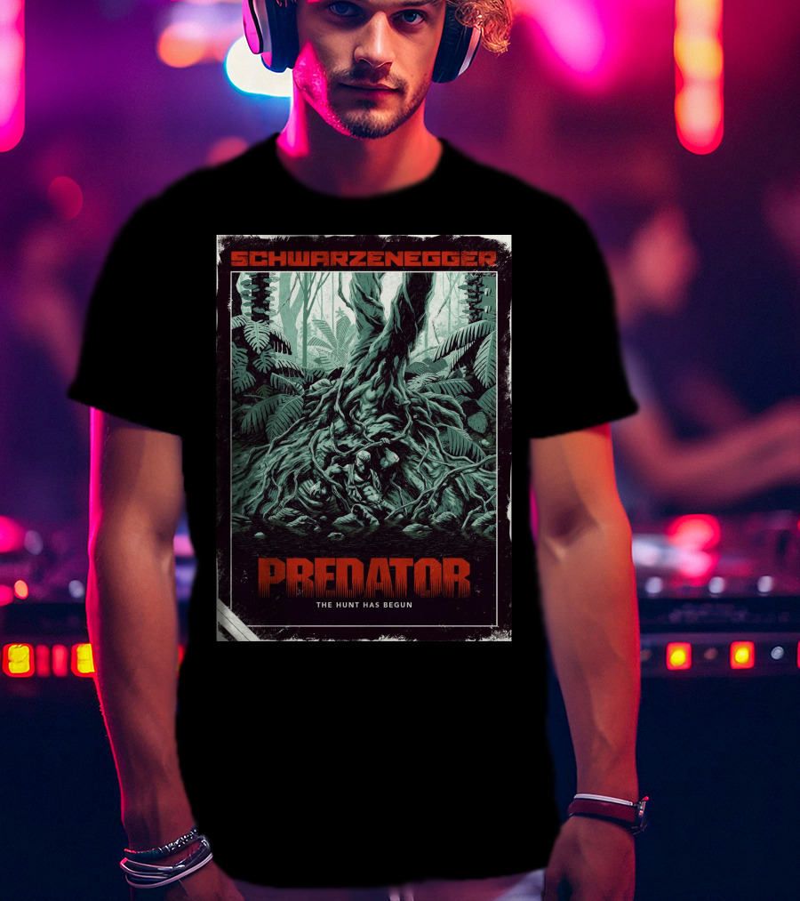 Schwarzenegger Predator The Hunt Has Begun T-Shirt