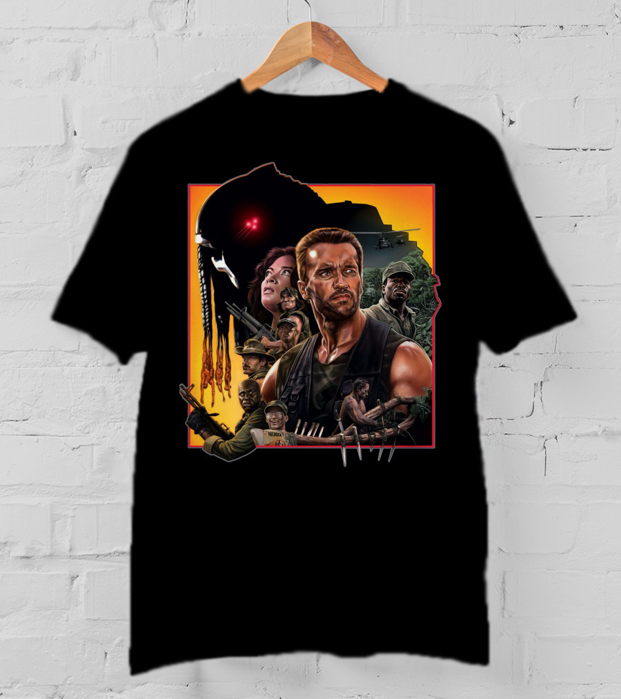 Predator Movie Characters And Jungle Battle Scene T-Shirt