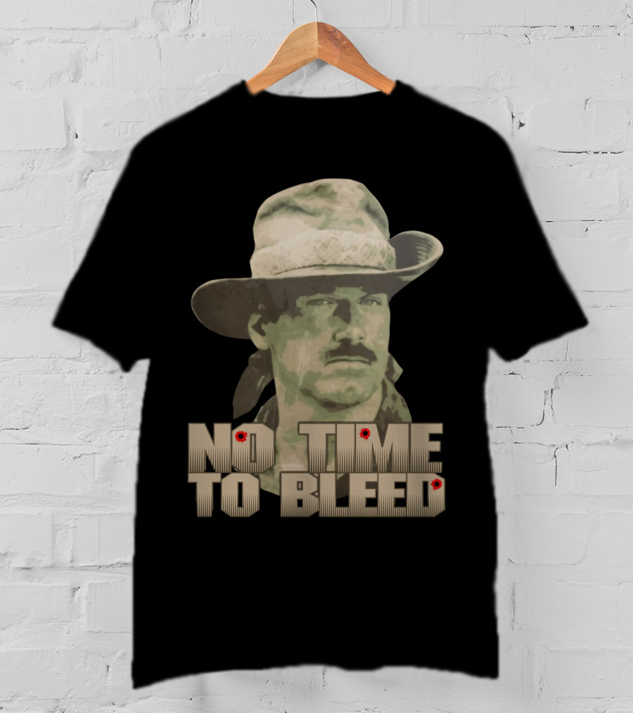 Predator No Time To Bleed Soldier Portrait With Text And Bullet Holes T-Shirt