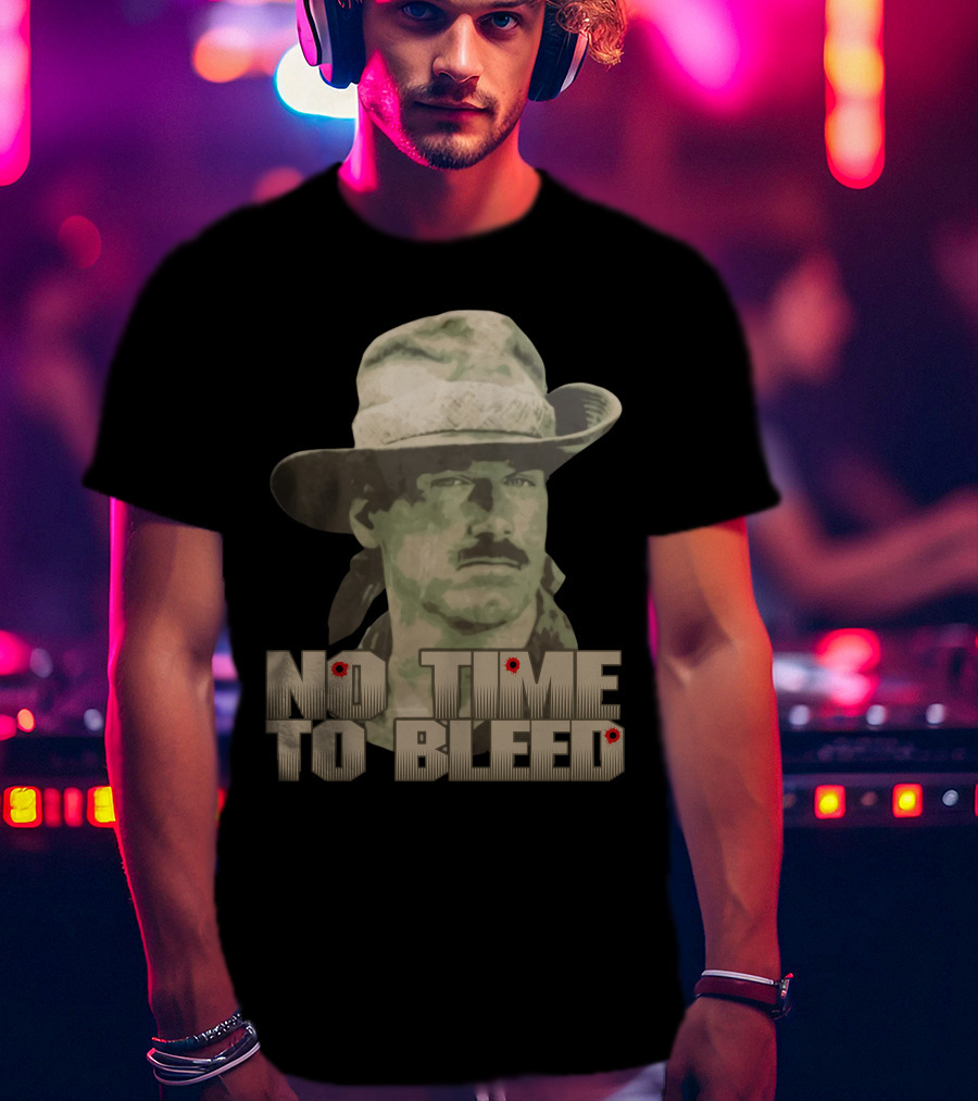 Predator No Time To Bleed Soldier Portrait With Text And Bullet Holes T-Shirt