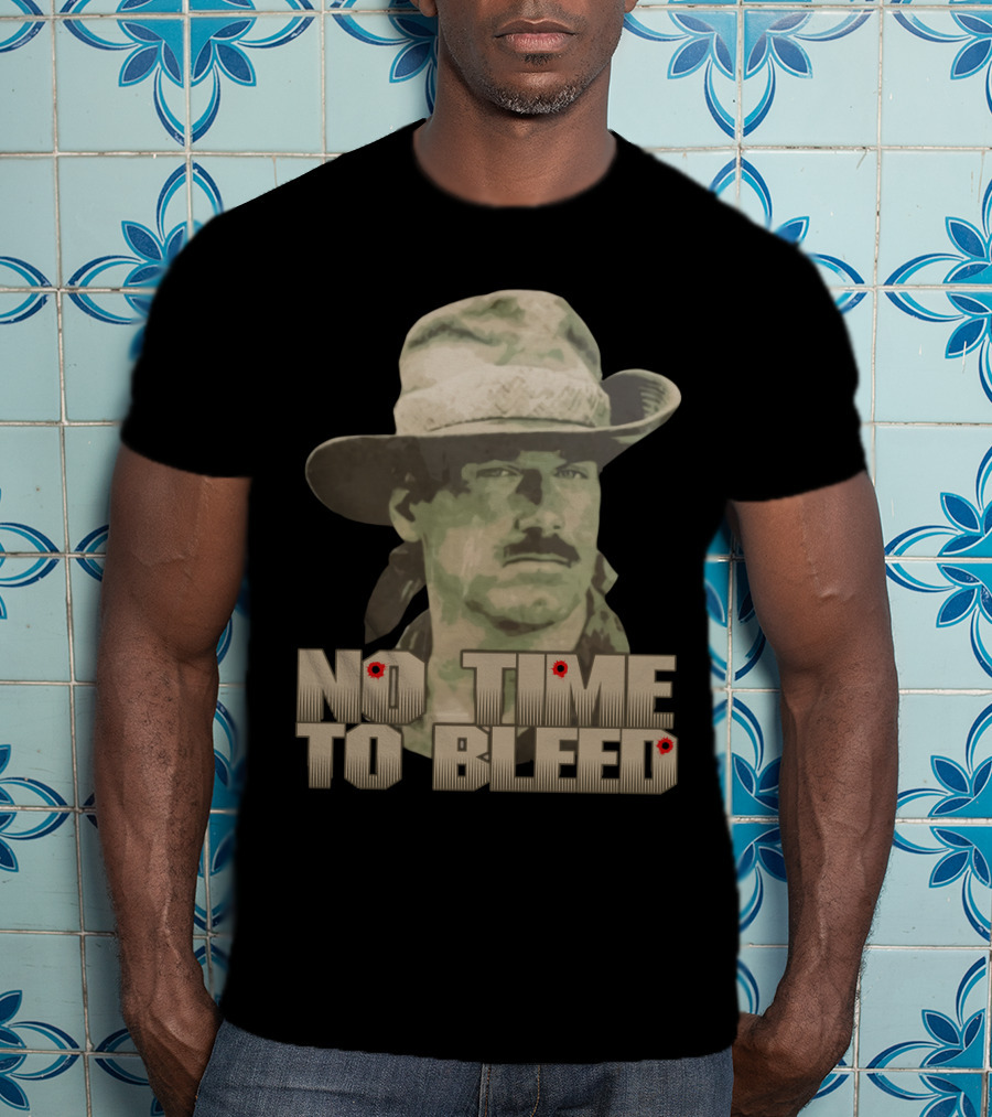 Predator No Time To Bleed Soldier Portrait With Text And Bullet Holes T-Shirt