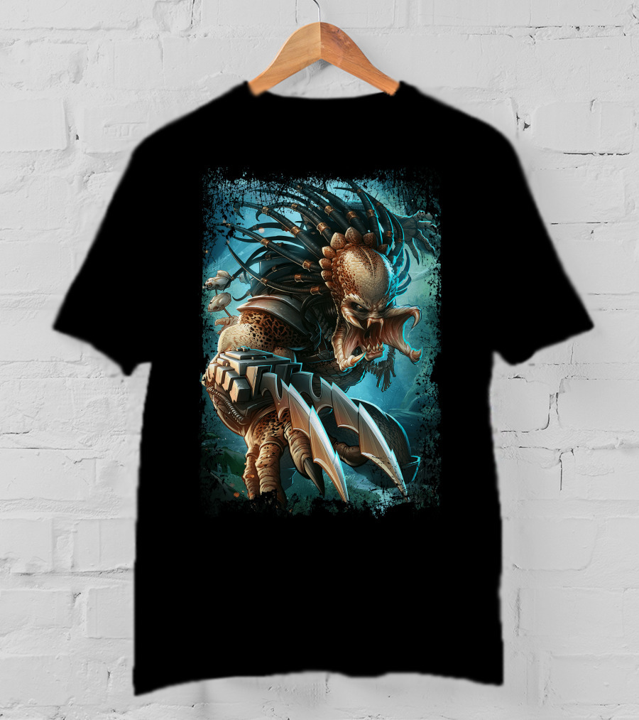 Predator Alien Sci-Fi Creature With Dreadlocks And Blades T-Shirt